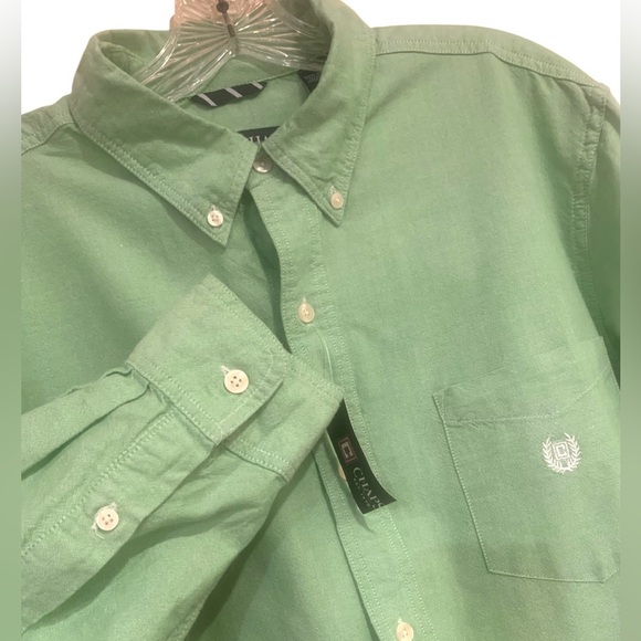 Chaps NWT Lime Green Oxford Long Sleeve Button Down Shirt Logo Men's Large - Picture 3 of 7
